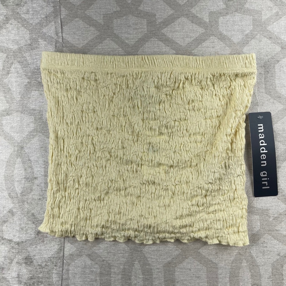 Madden Girl Smocked Tube Top Women Medium Pale Yellow NWT Strapless Cotton Blend